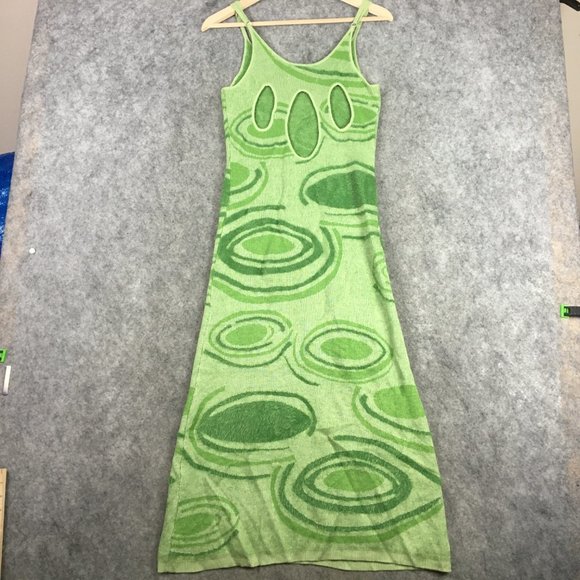House of Sunny Dress 4 Midi Green Knit Psychedelic Textured Eyelash 60s 90s - Picture 13 of 16